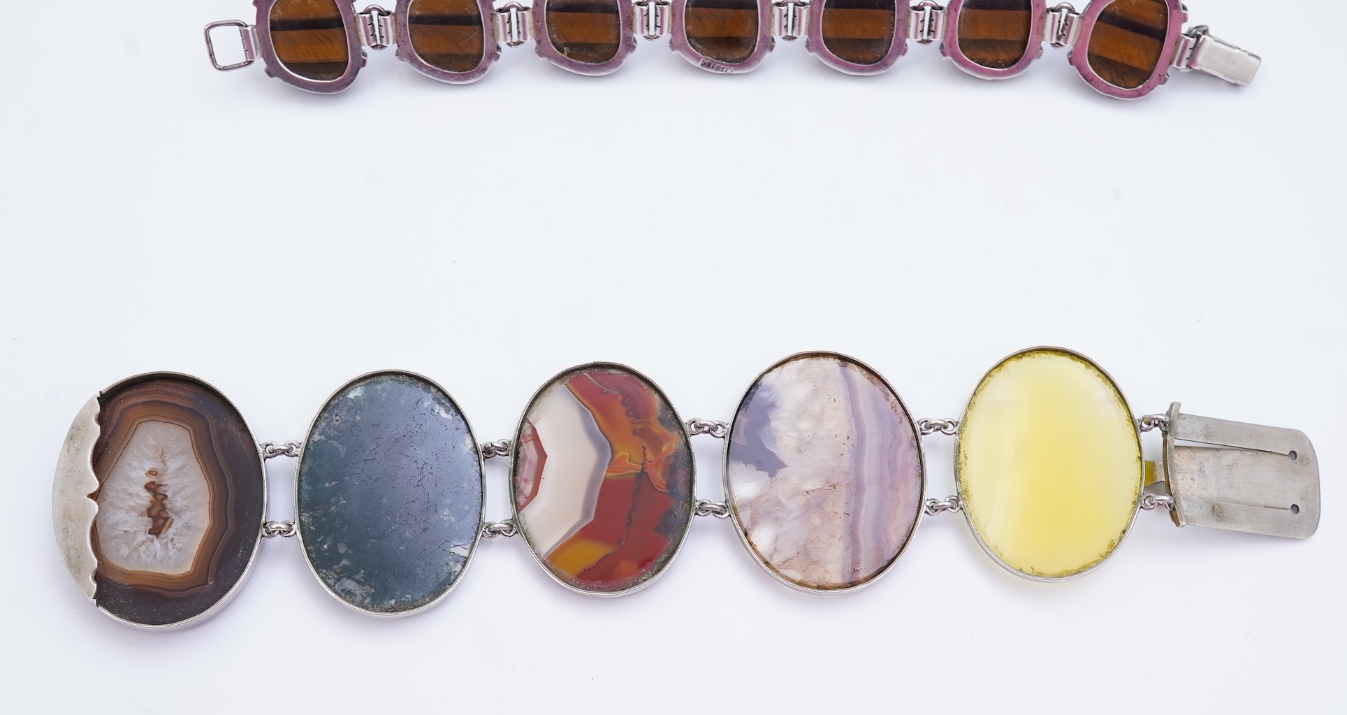 Two silver and hardstone bracelets
